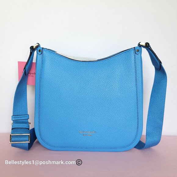 KATE SPADE Roulette Pebbled Leather MEDIUM Messenger Crossbody Bag- Tidepool - Picture 1 of 16